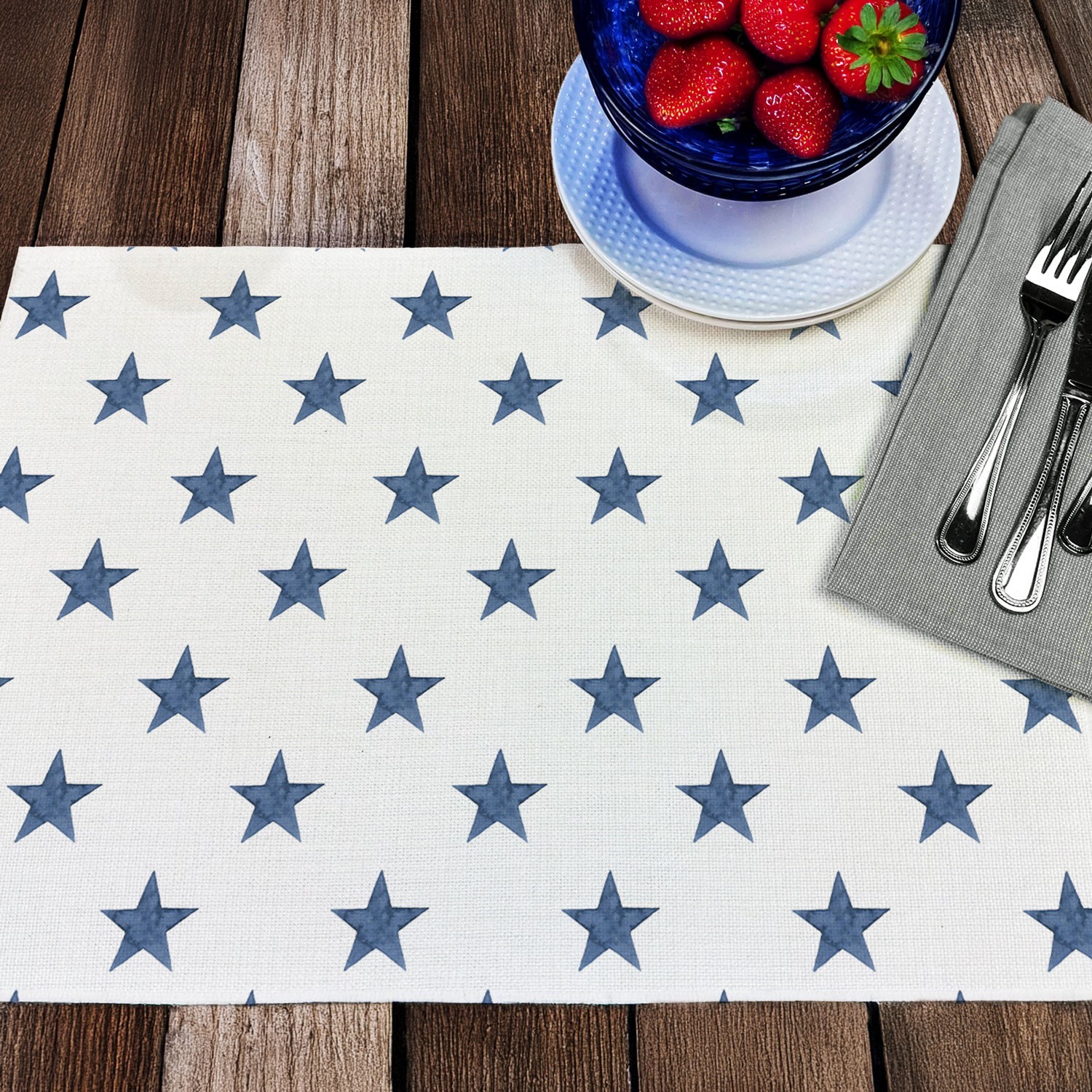 Denim Stars 4-Pack Poly-Cotton Blend Placemats Manufactured in The USA gallery