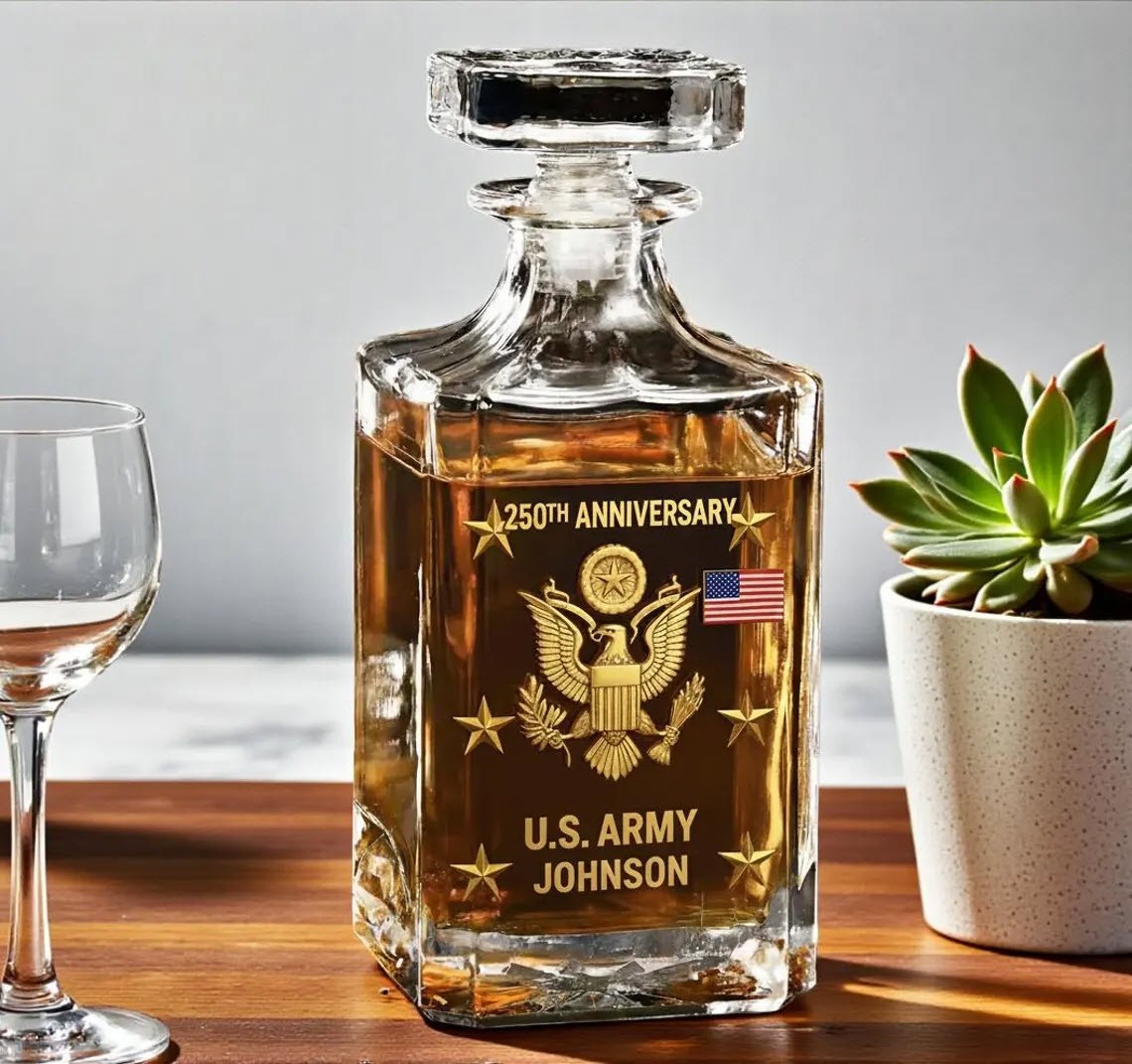 Personalized 250th Anniversary Army Whiskey Decanter Engraved Military Veteran gallery