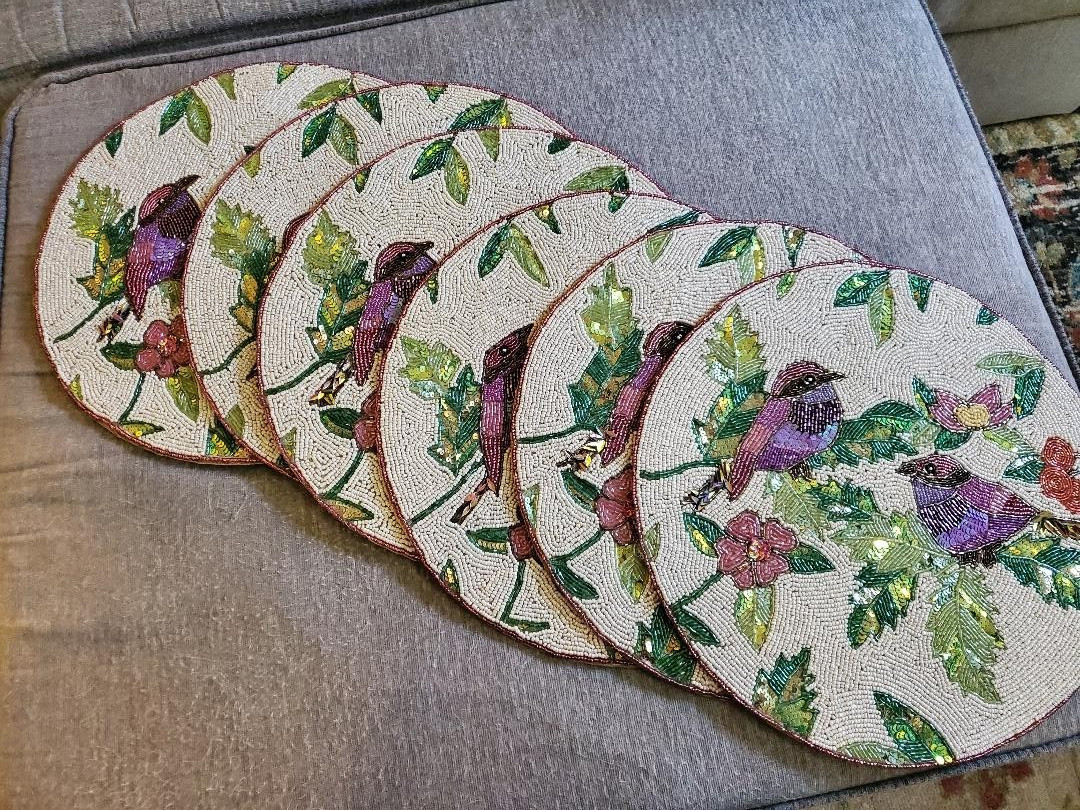 Spring Summer Beaded Placemats Flowers & Birds Set/6 THREE STYLES SELECT ONE gallery