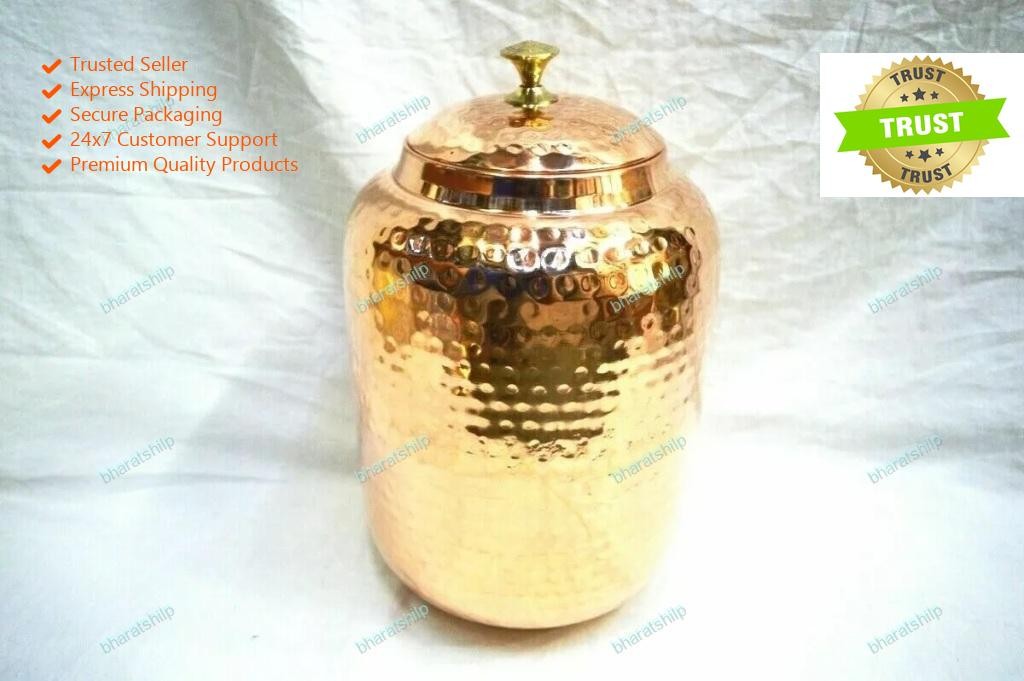 Pure Copper Hammered 16 Liter Dispenser Storage Water Tank with Tap Water Pot 8 gallery