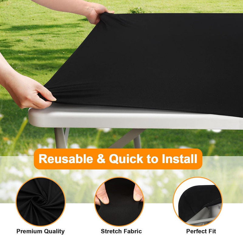 2 Pack Rectangle Fitted Table Covers for 6 Foot Tables – 30" X 72" Stretchy Span gallery