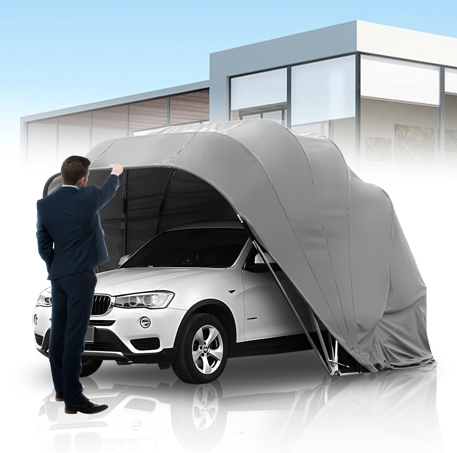 Heavy Duty Retractable Carport - Portable Lockable Car Shelter 8x8.2x7.5FT gallery