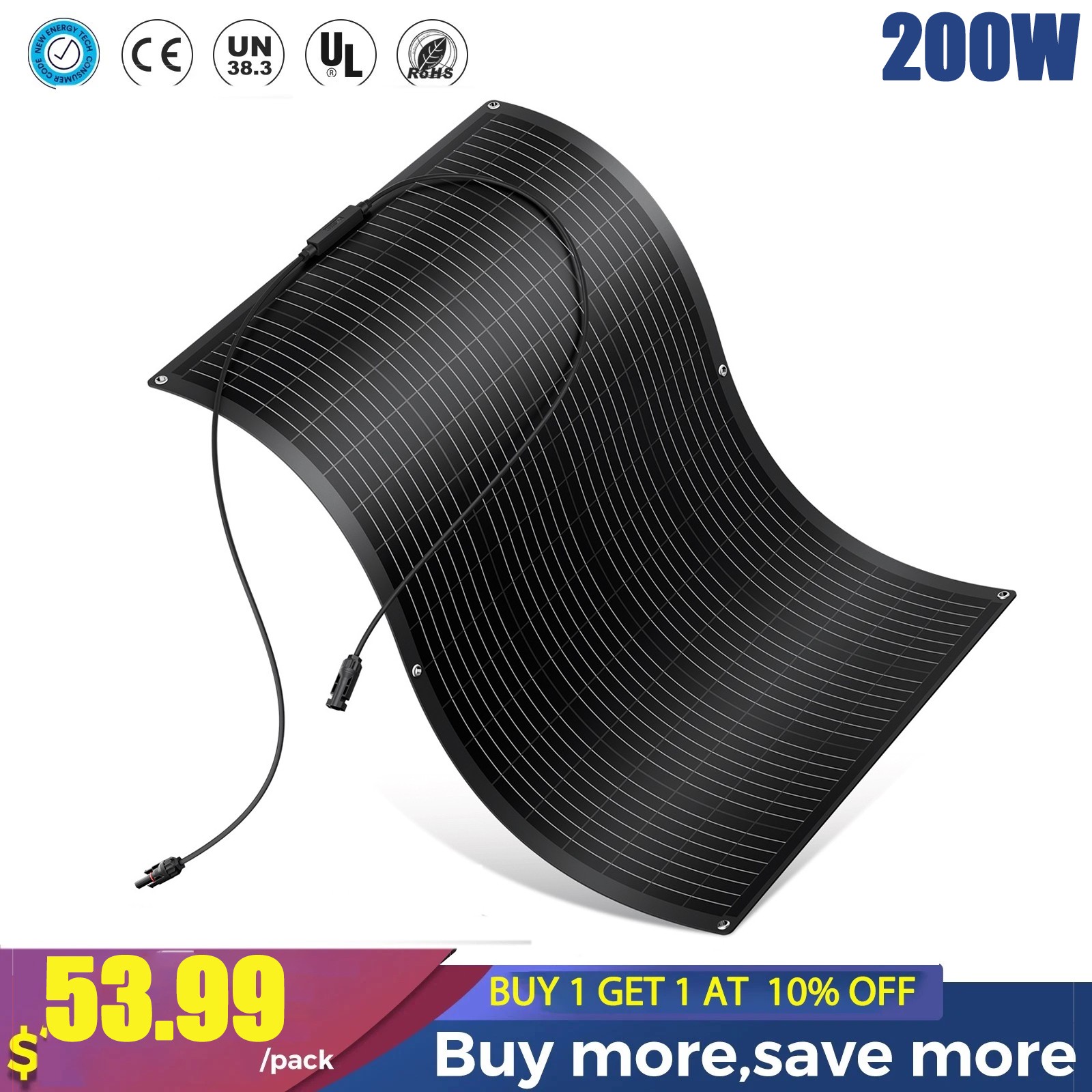 200W Flexible Mono Solar Panel 12V Power Portable Camping Home RV Battery Charge gallery