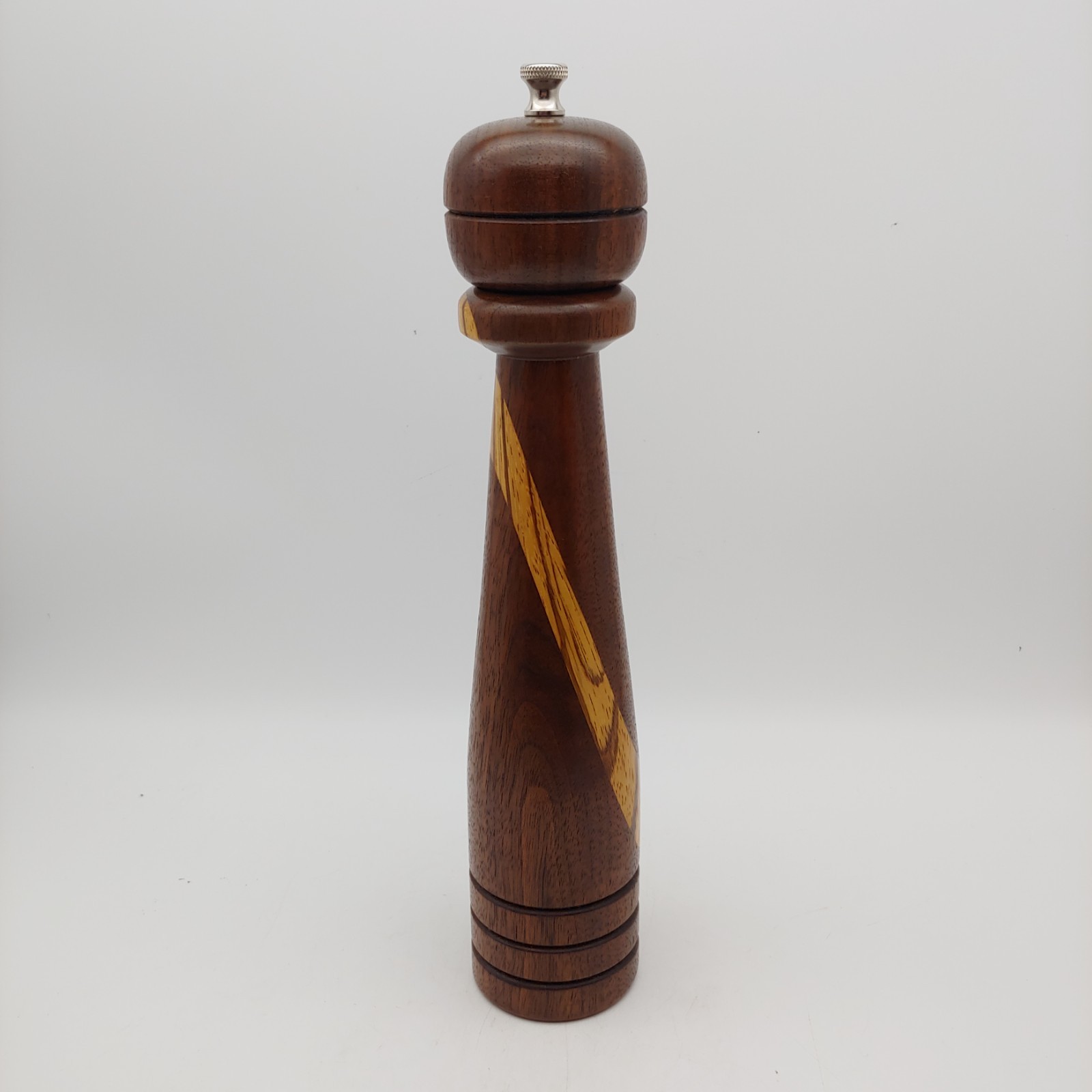 Handmade Solid Wood Pepper Mill Grinder - 12" Tall Light Dark Brown Two Tone gallery