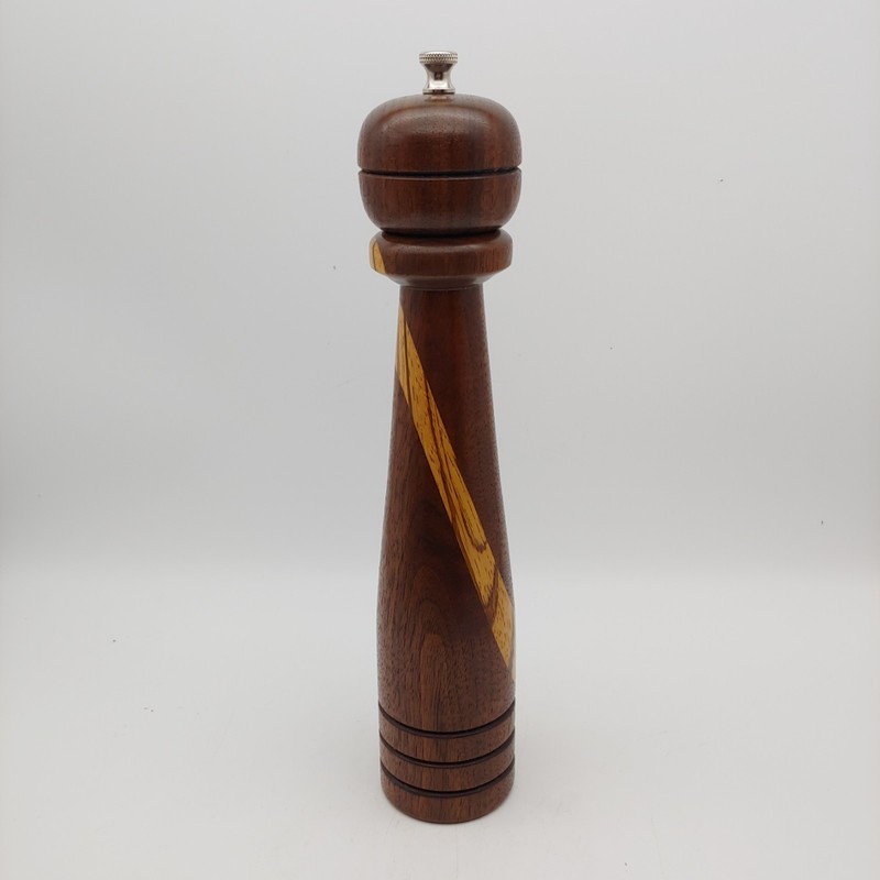 Handmade Solid Wood Pepper Mill Grinder - 12" Tall Light Dark Brown Two Tone gallery