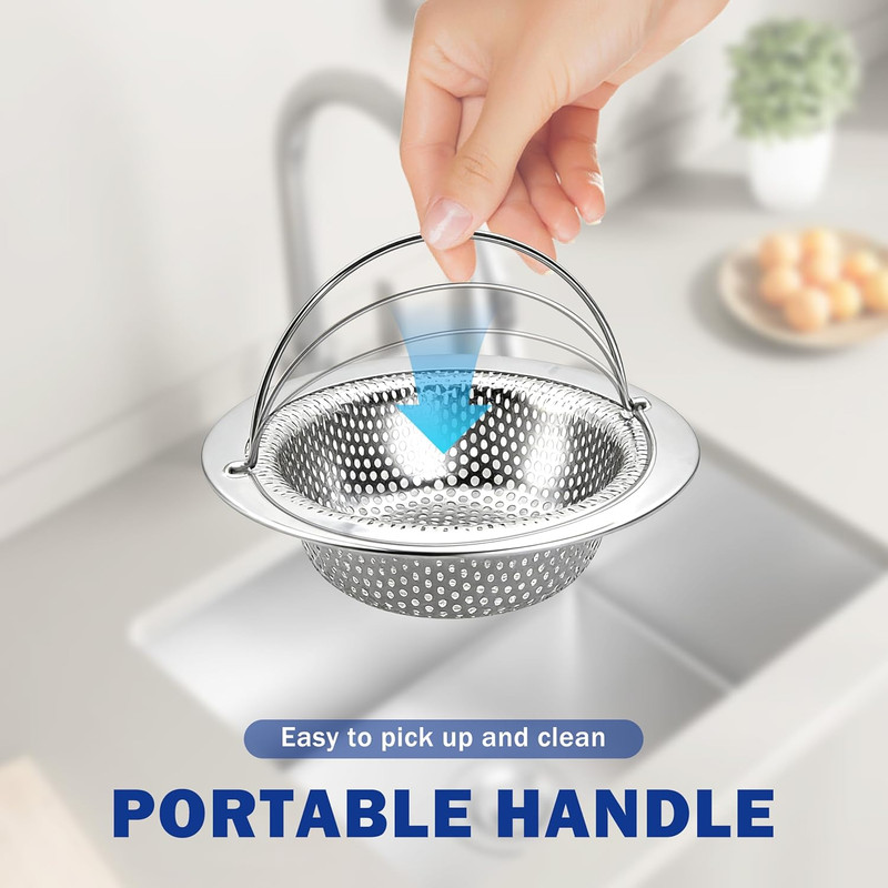 2 Pack Kitchen Sink Drain Strainer with Handle, Universal Stainless Steel Food C gallery