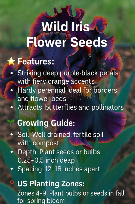 Black & Flame Iris Flower Seeds – 35 Seeds – Unique Multicolor Blooms for Garden gallery