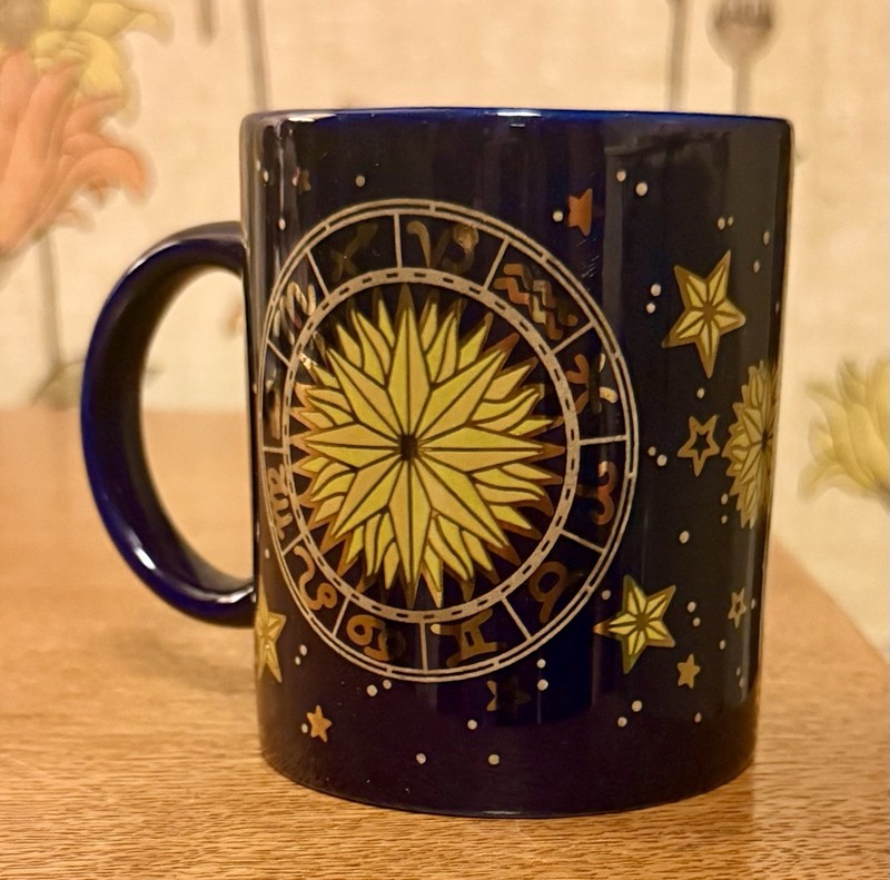 Celestial Stars Zodiac Astrology Pattern 1994 JII Moon Mug Cup Cobalt Blue Gold gallery