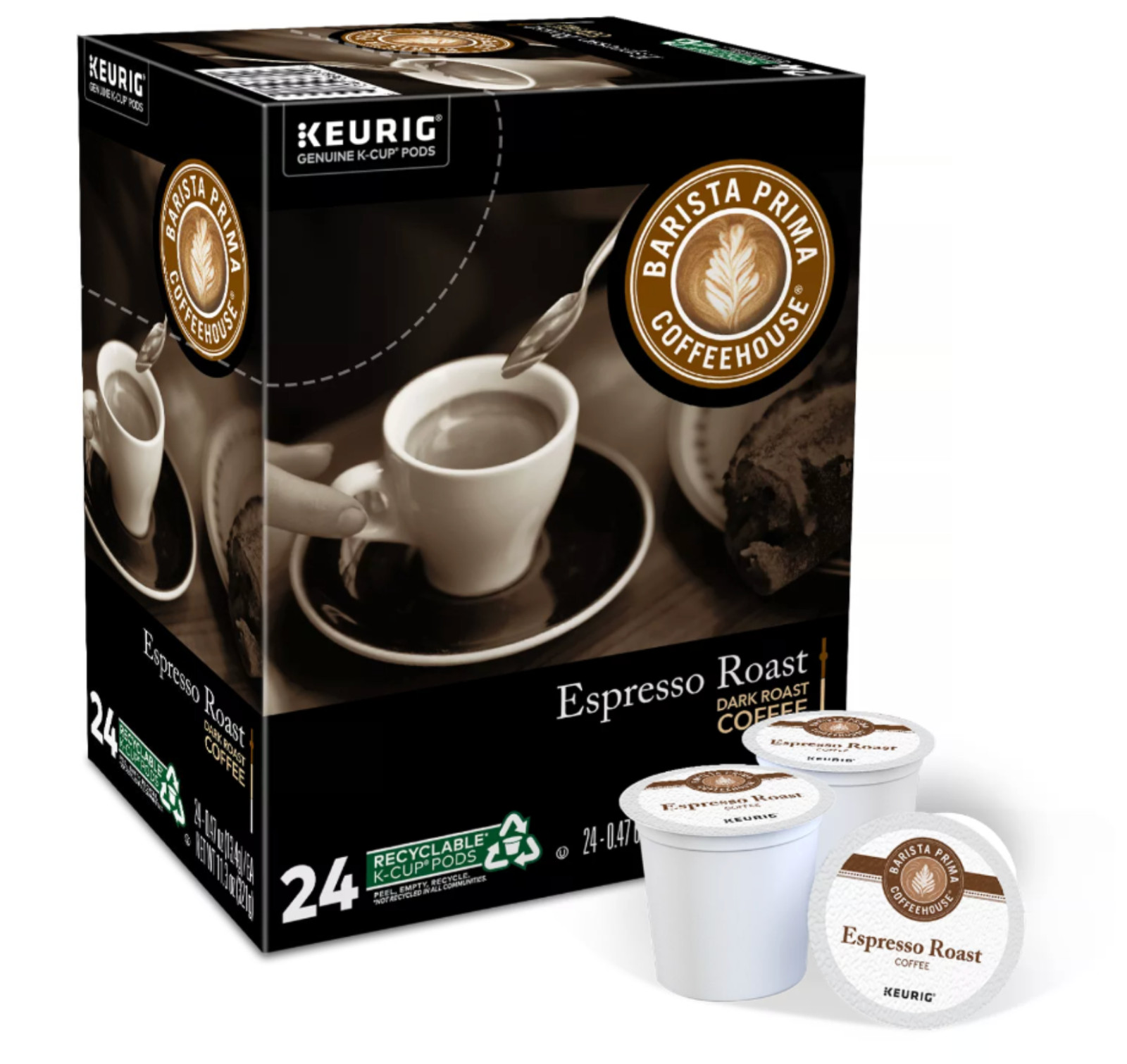 Barista Prima Coffeehouse Espresso Roast Coffee 24 to 144 K cups Pick Any Size gallery