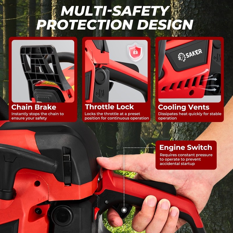 Saker 58cc Gas Chainsaw, 3.2HP 2-Cycle Engine, 20-Inch Manganese Steel Bar, gallery