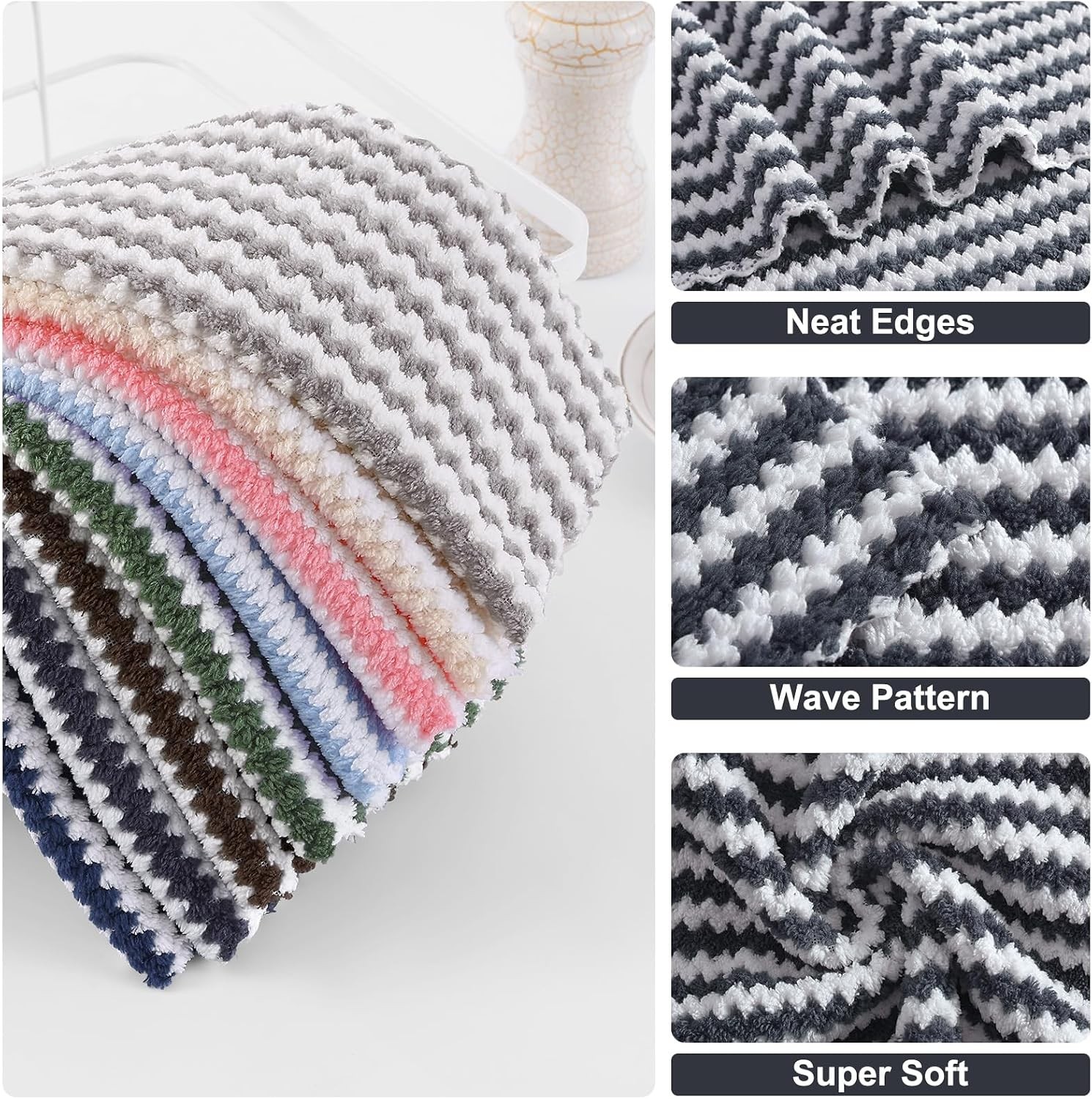 12 Pack Kitchen Dish Cloths, Ultra Soft and Absorbent Dish Towels, Reusable Fast gallery