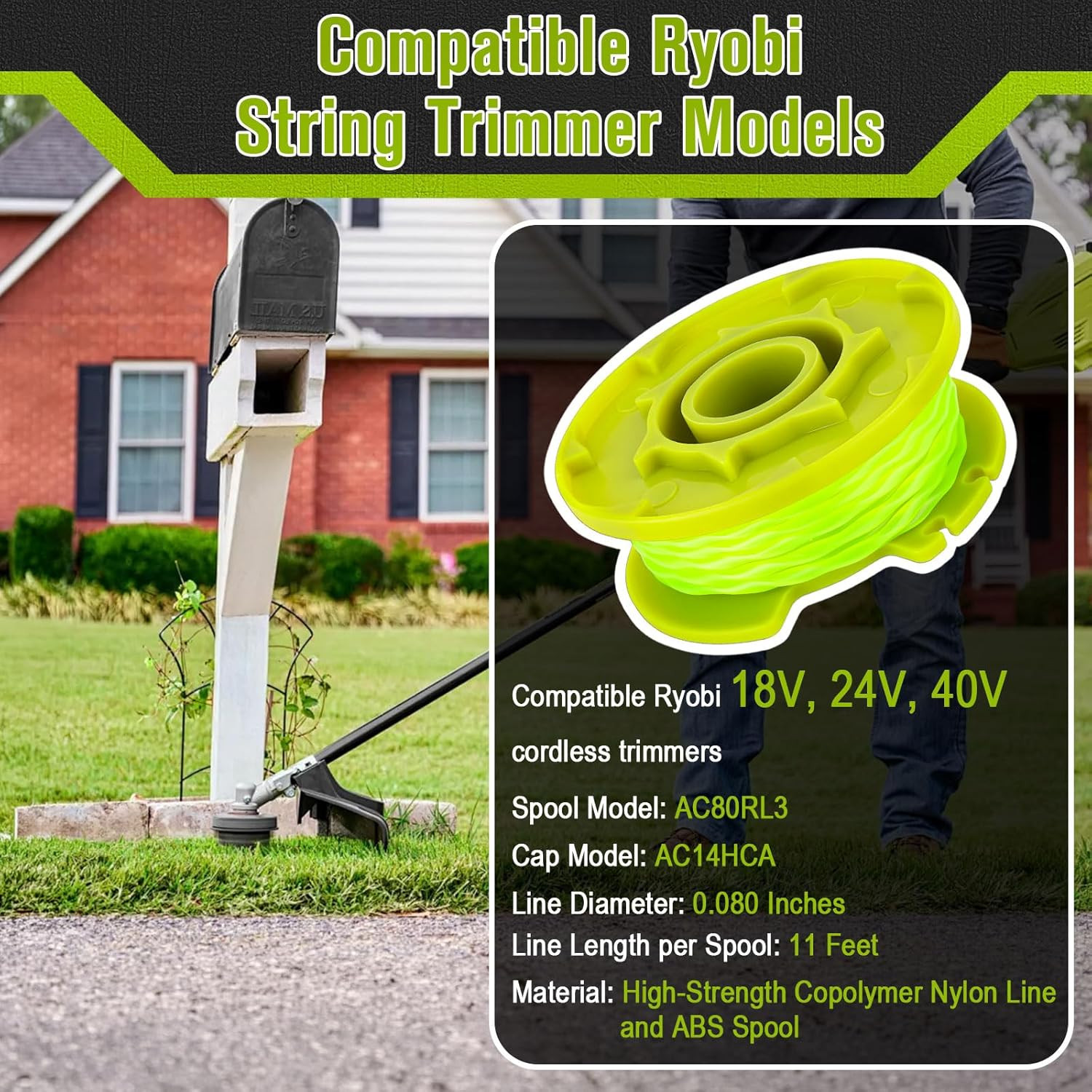 Trimmer String for Ryobi Weed Wacker String Replacement, 11FT/0.080'' Twisted St gallery