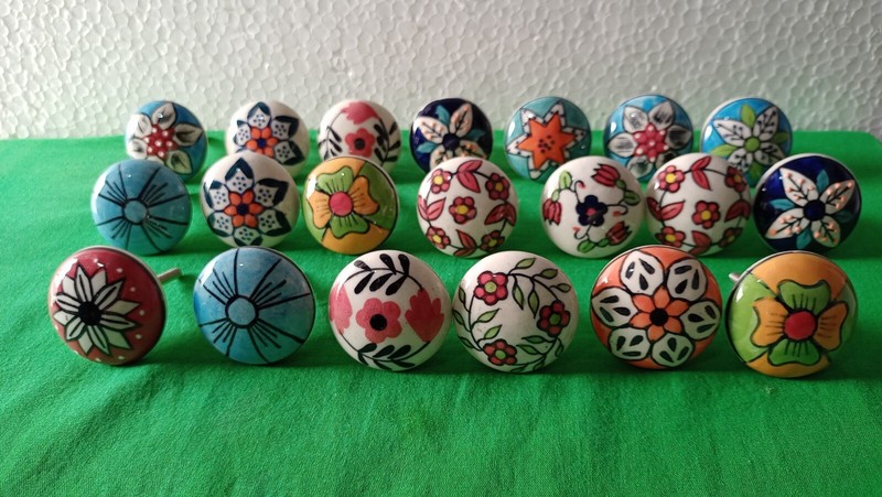 20 PC Cabinet Ceramic Knobs Pulls Hand Painted Drawer Door Handles Color knobs gallery