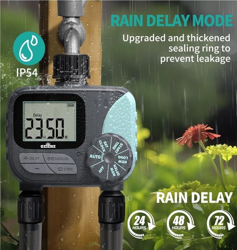 2 outlet Sprinkler Timer Water Timer, Programmable with rain delay Manual/Auto gallery