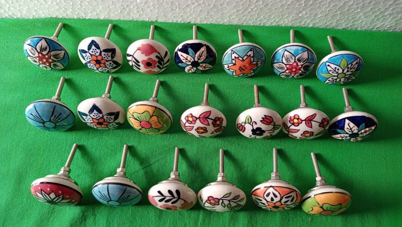 20 PC Cabinet Ceramic Knobs Pulls Hand Painted Drawer Door Handles Color knobs gallery