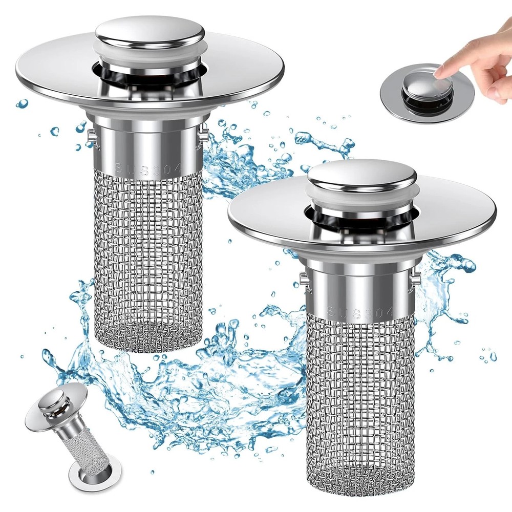 Bathroom Sink Drain Strainer, Pop Up Sink Drain Filter with Removable Stainle...