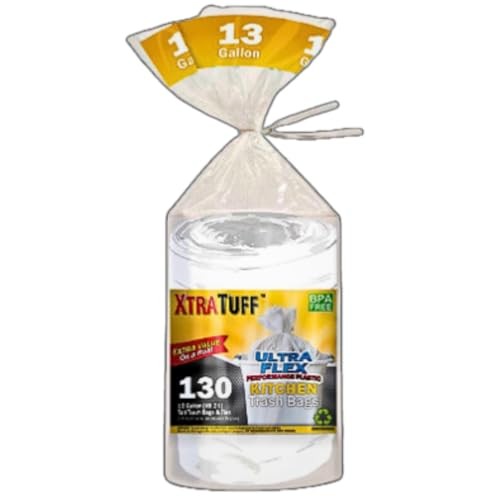 XTRA TUFF 13 GALLON TRASH BAGS, TALL KITCHEN GARBAGE BAGS, 130 COUNT - WHITE gallery