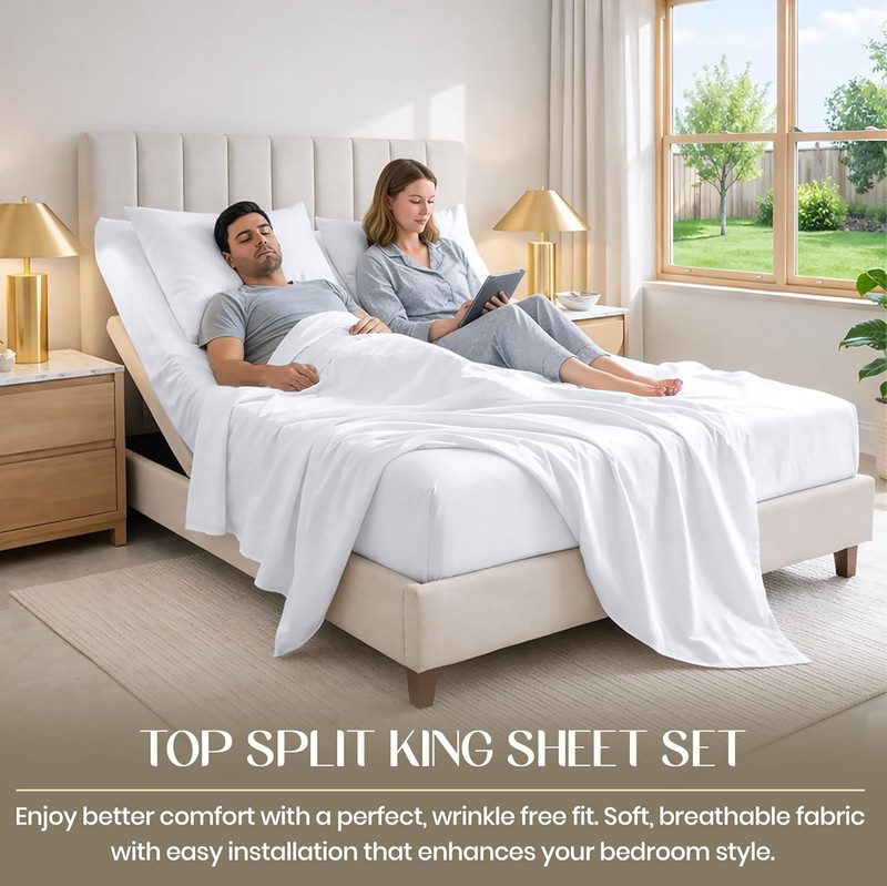 King Split Top Flex Head Sheet 100% Egyptian Cotton Sheet Set Flex Top Sheet for gallery