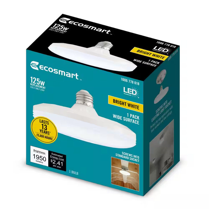 125-Watt Equivalent Wide Surface Non-Dimmable LED Light Bulb Bright White (1-Pac gallery