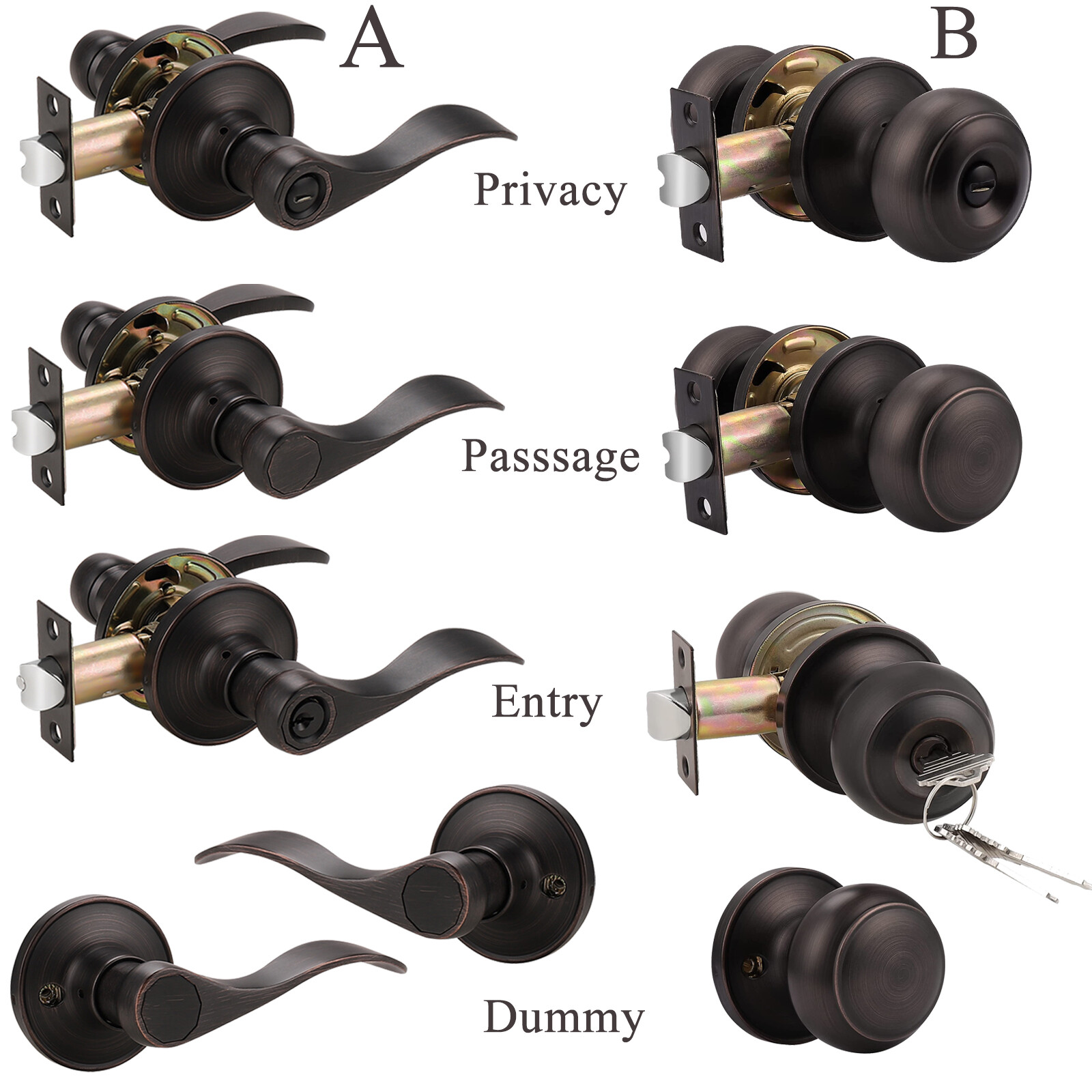 Privacy Handles Passage Wave Door Levers Round Entry Locks Oil Rubbed Bronze gallery