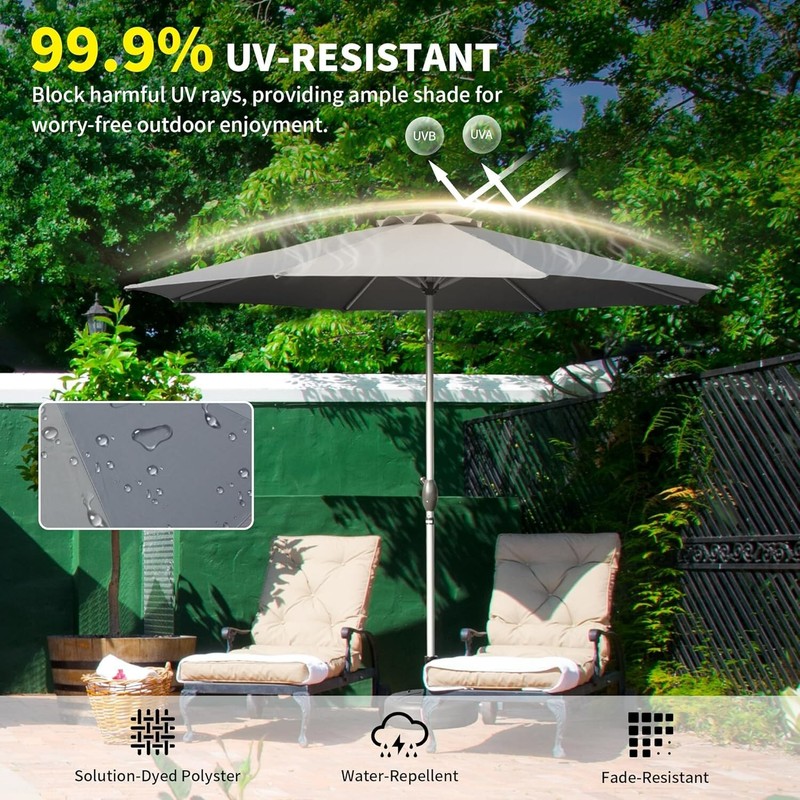 Domi 9FT Patio Umbrella w/Push Button Tilt and Crank for Deck Porch Backyard gallery