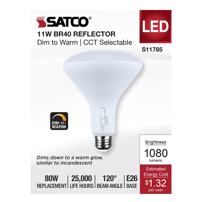 12 Pack LED 11W =80W BR40 Medium E26 CCT 2700K 3000K 3500K 4000K 5000K Warm Cool gallery