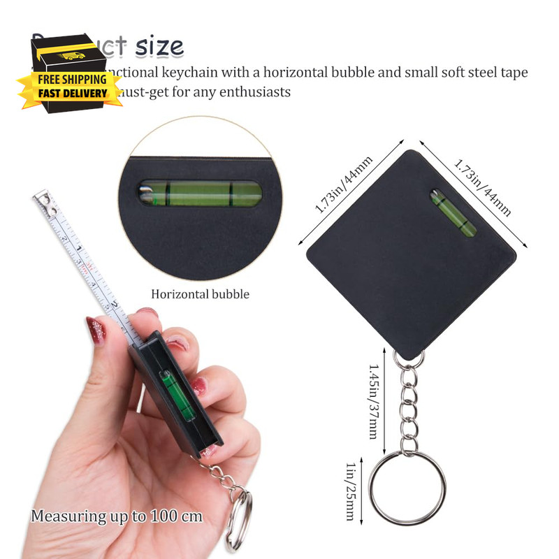 3Pcs Compact Mini Keychain Tape Measure Portable Square Bubble Level Steel Ruler gallery