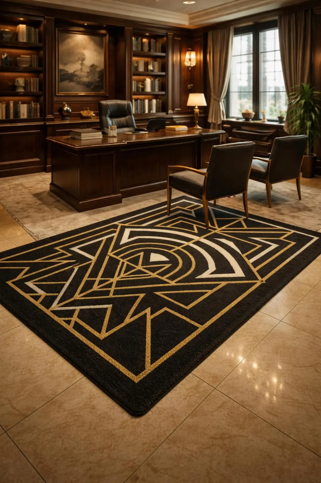 Art Decor Hand-Tufted Wool Rug | Black & Gold Geometric Luxury | Modern Carpet gallery