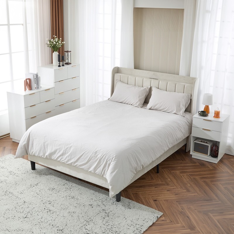 White P2 Density Board Wavy Pattern Drawer Front Two-Drawer Bedside Cabinet gallery