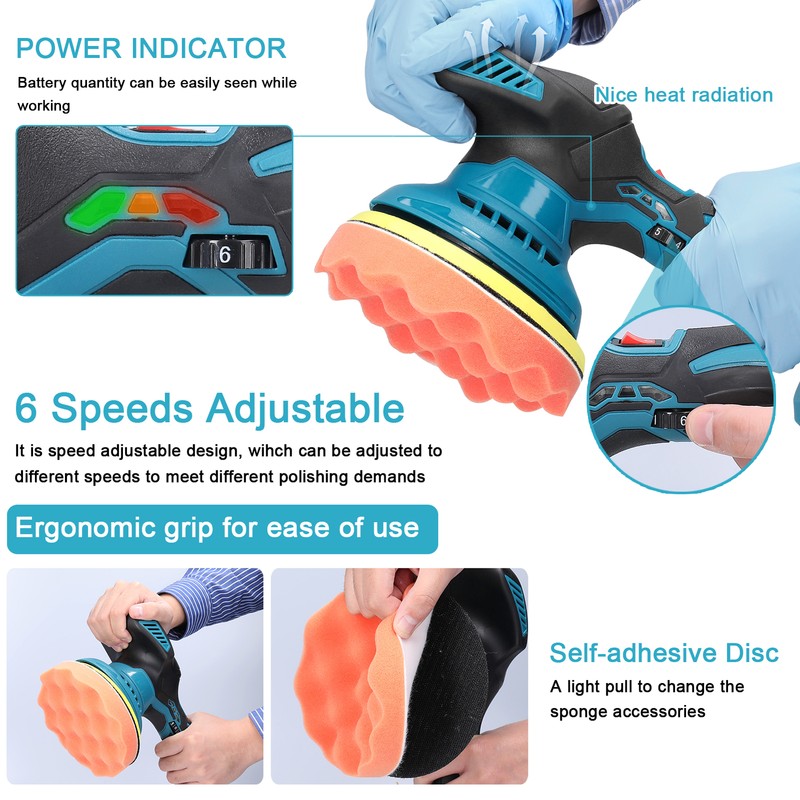 Dual Action Car Polisher Buffer Machine Cordless 6" Sander Polishing Kit Battery gallery