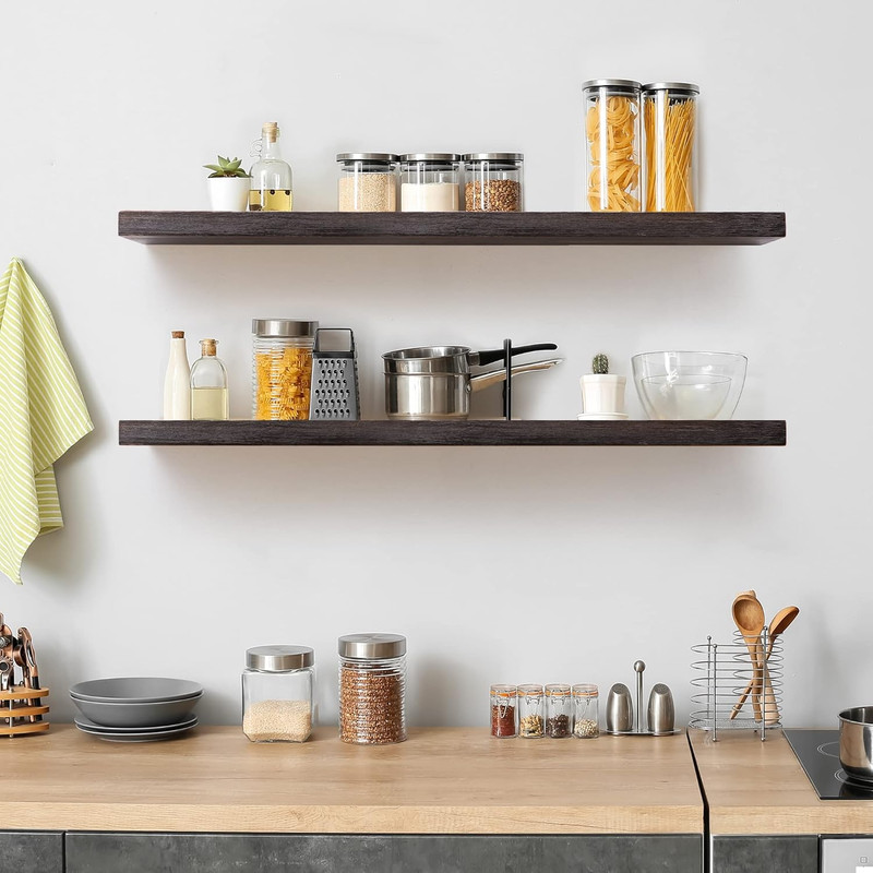 Rustic Dark Walnut Floating Shelves Set of 2, 36 Inch for Home Decor gallery