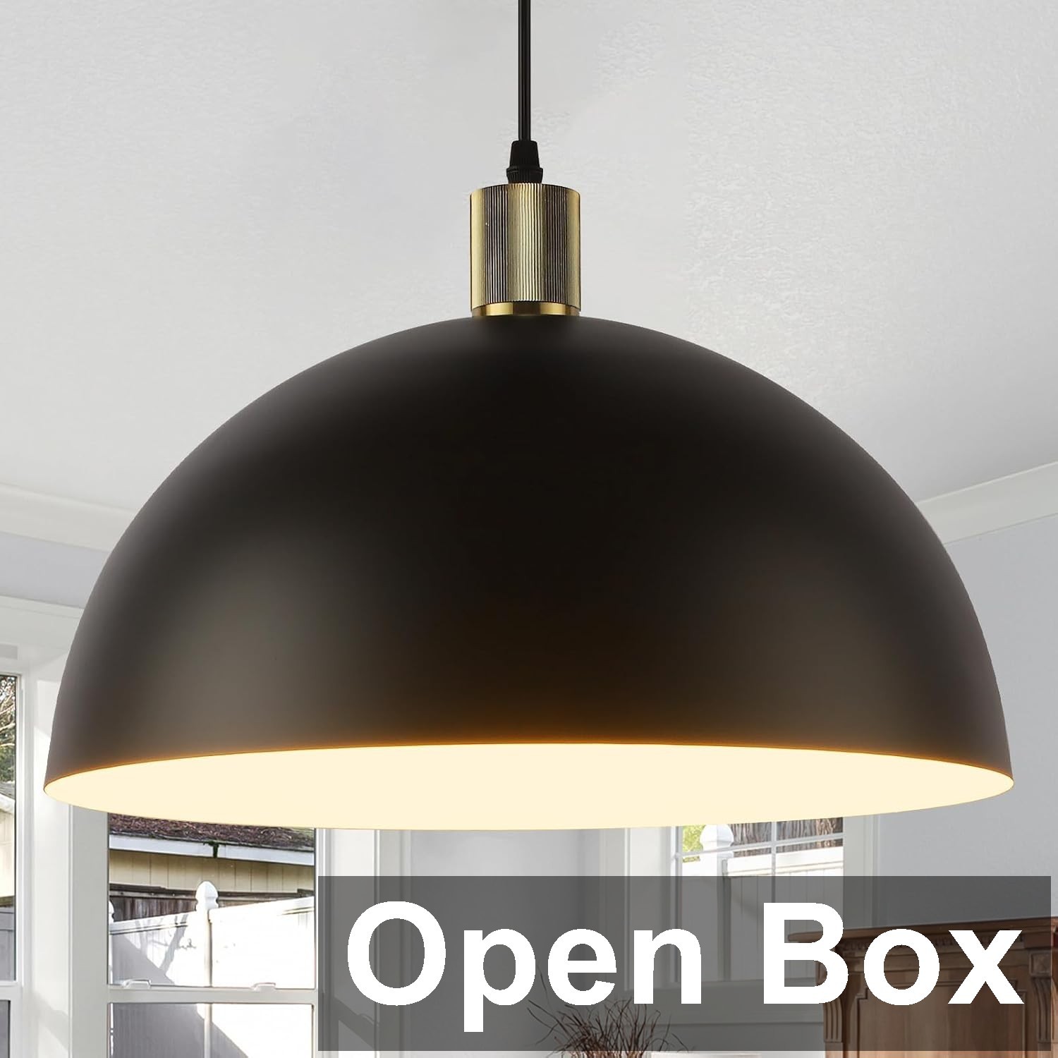 Black Pendant Light Fixture, 15.7 Inch Large Dome Pendant Lighting Farmhouse gallery
