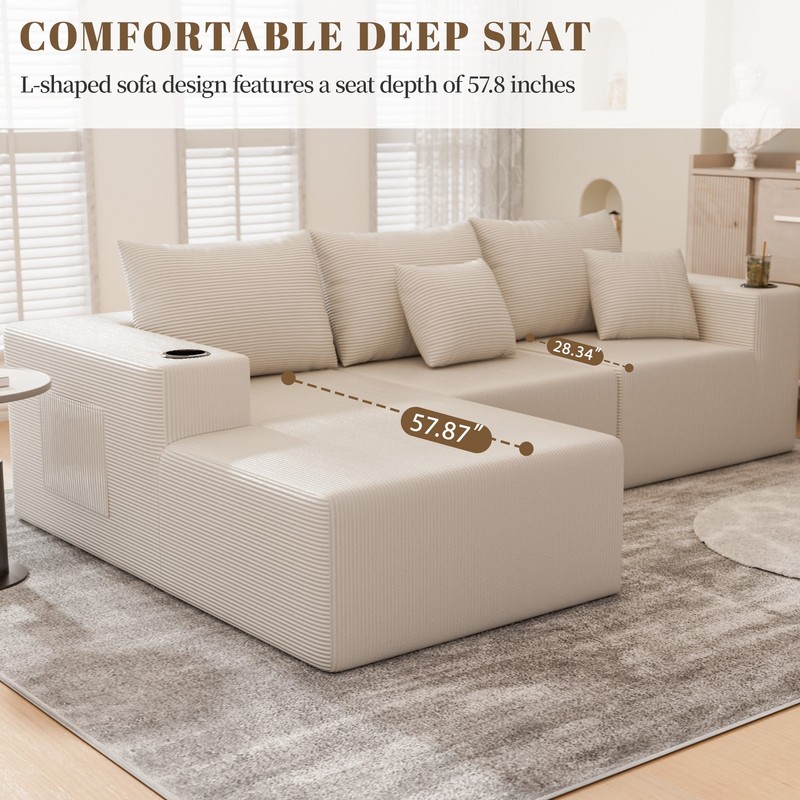 106" Cloud Modular Sectional Sofa Couch with L-Shape Chaise for Living Room gallery