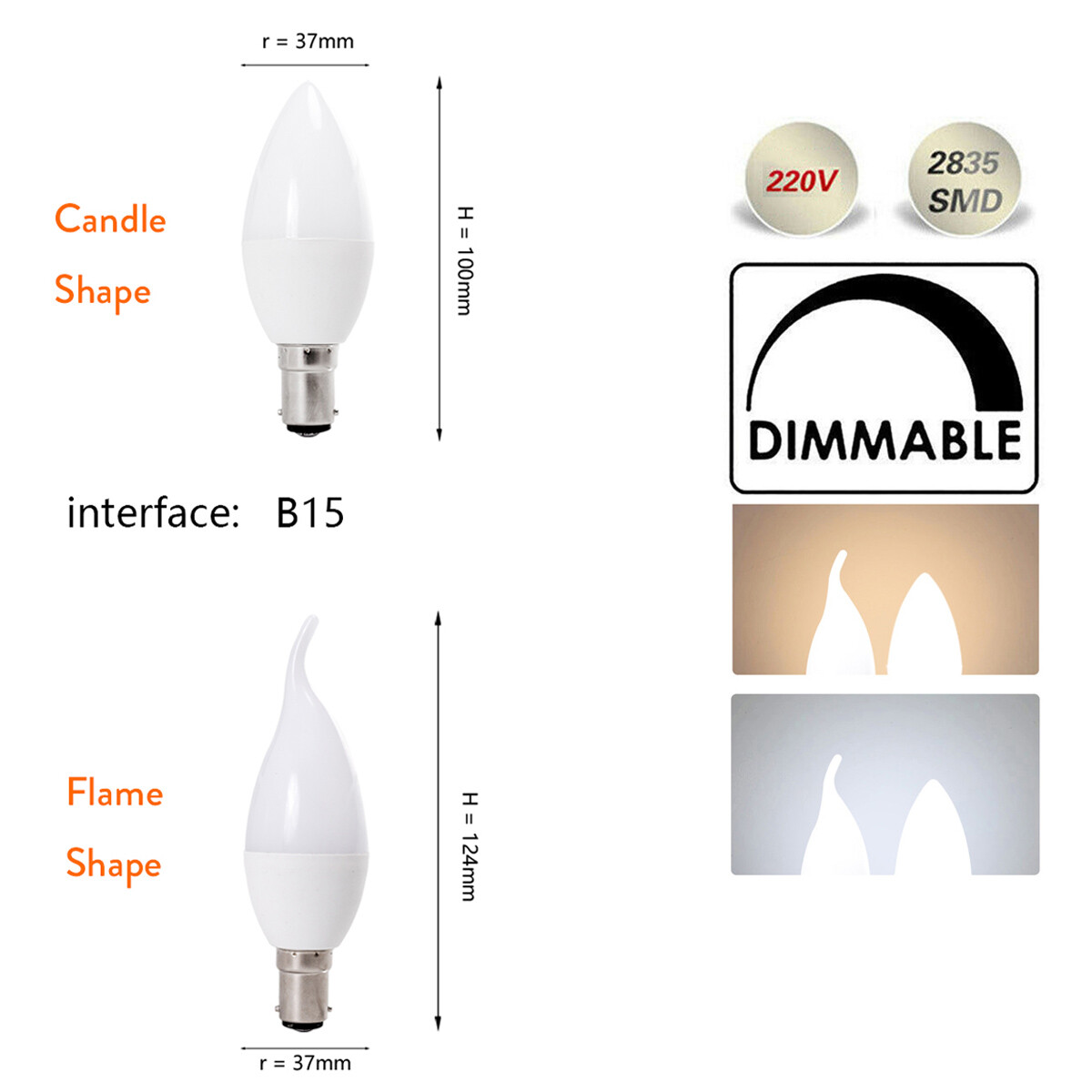 Dimmable Led Candle Bulb 220v 240v Light Bulbs 5w E14 B15 E12 3000k 4500k 6000k gallery