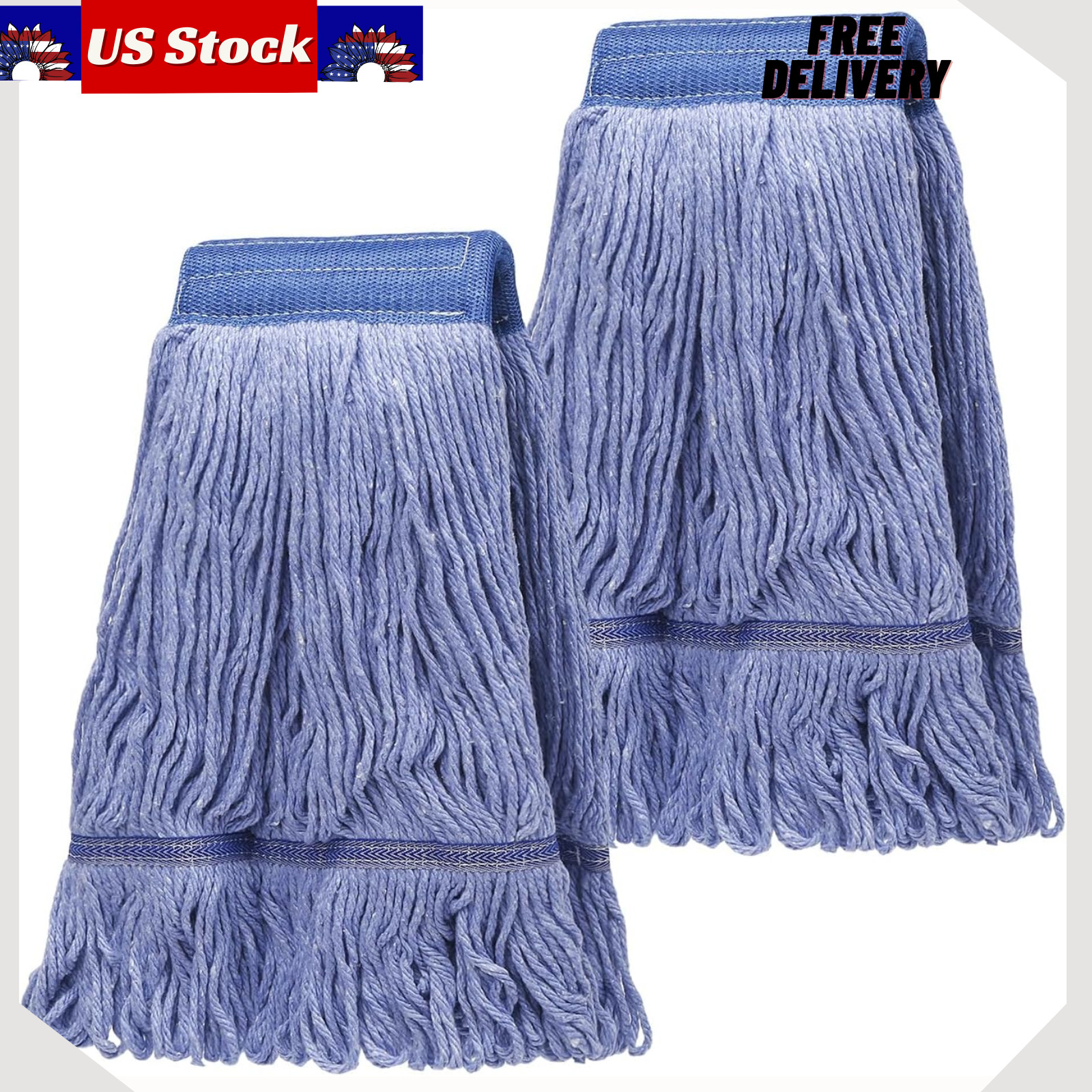80-Character eBay Title:** 2 Pack Heavy Duty Mop Head Replacement Blue Cotton gallery
