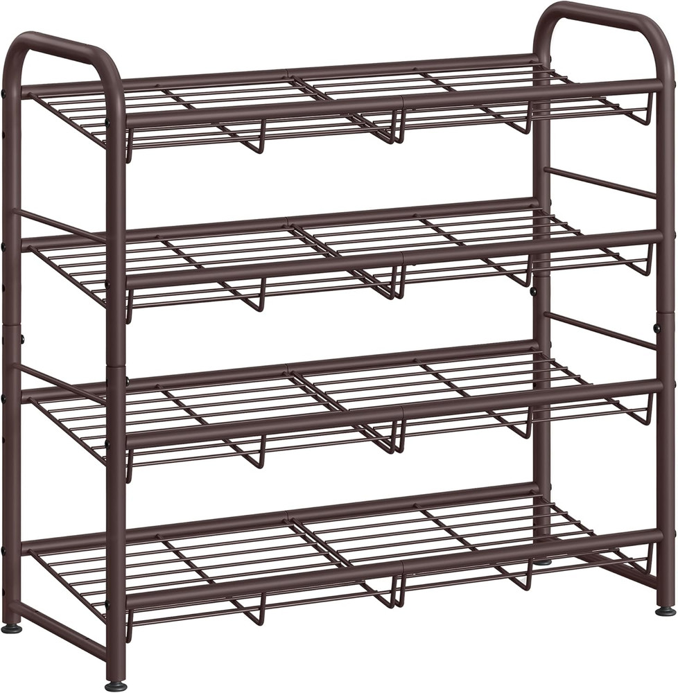 SONGMICS Stackable Shoe Rack, 4 Tier Metal Shoes Rack Storage Shelf, Holds up to
