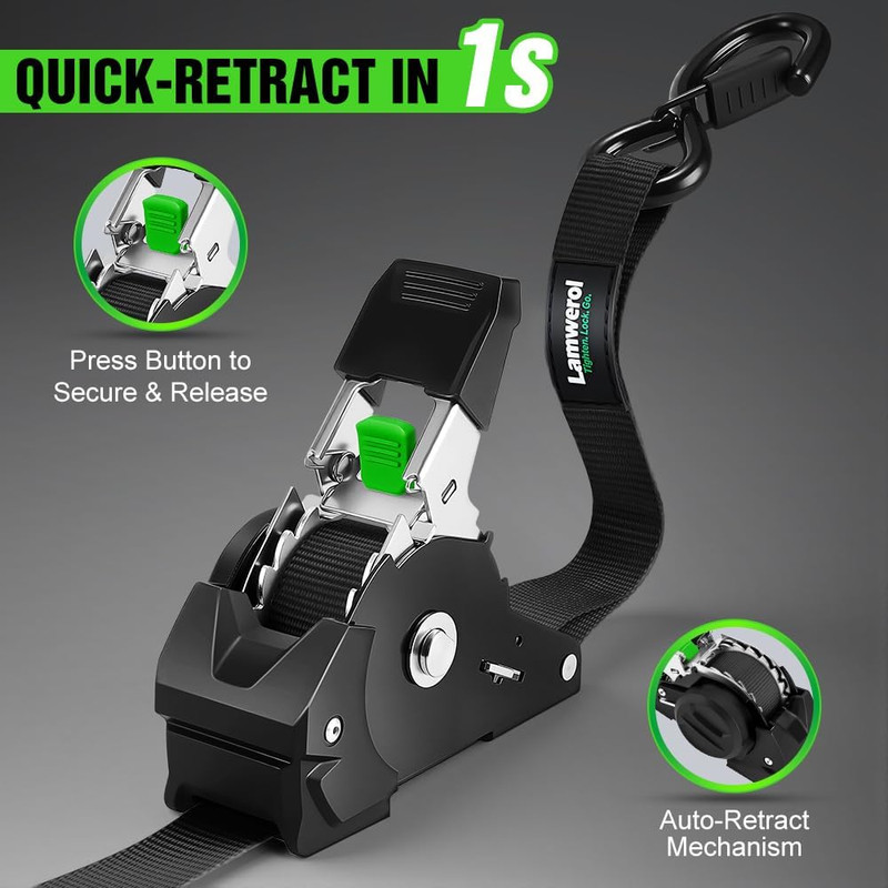 Retractable Ratchet Straps (4-Pack) - 1 Inch X 10 Feet (1,650Lb Break Strength) gallery