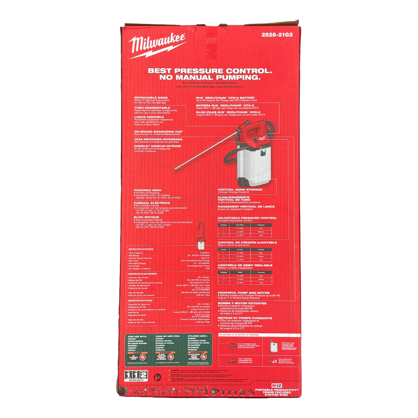 Milwaukee M12 2 Gallon Handheld Sprayer Kit 2528-21G2 Battery Charger Included gallery