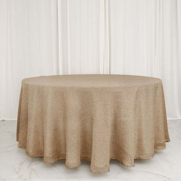 NATURAL 120" Round Faux Burlap Tablecloth Wedding Party Linens gallery