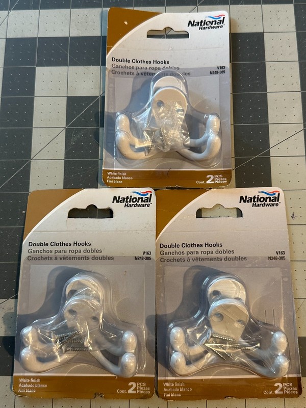 3-PACK 2PC (6 HOOKS ) National Hardware N248-385 35lb Double Clothes 2.93" WHITE gallery