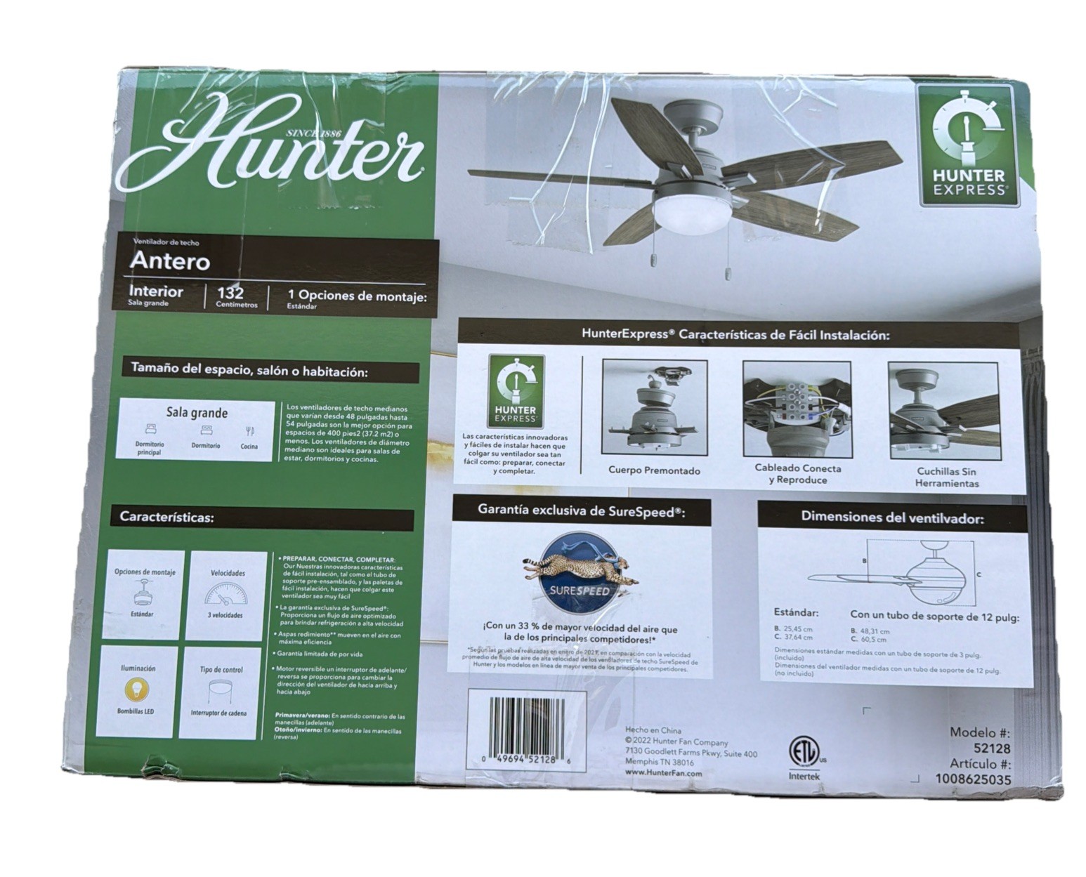 Hunter Antero 52 in. Hunter Express Indoor Matte Silver Ceiling Fan with Light.$ gallery