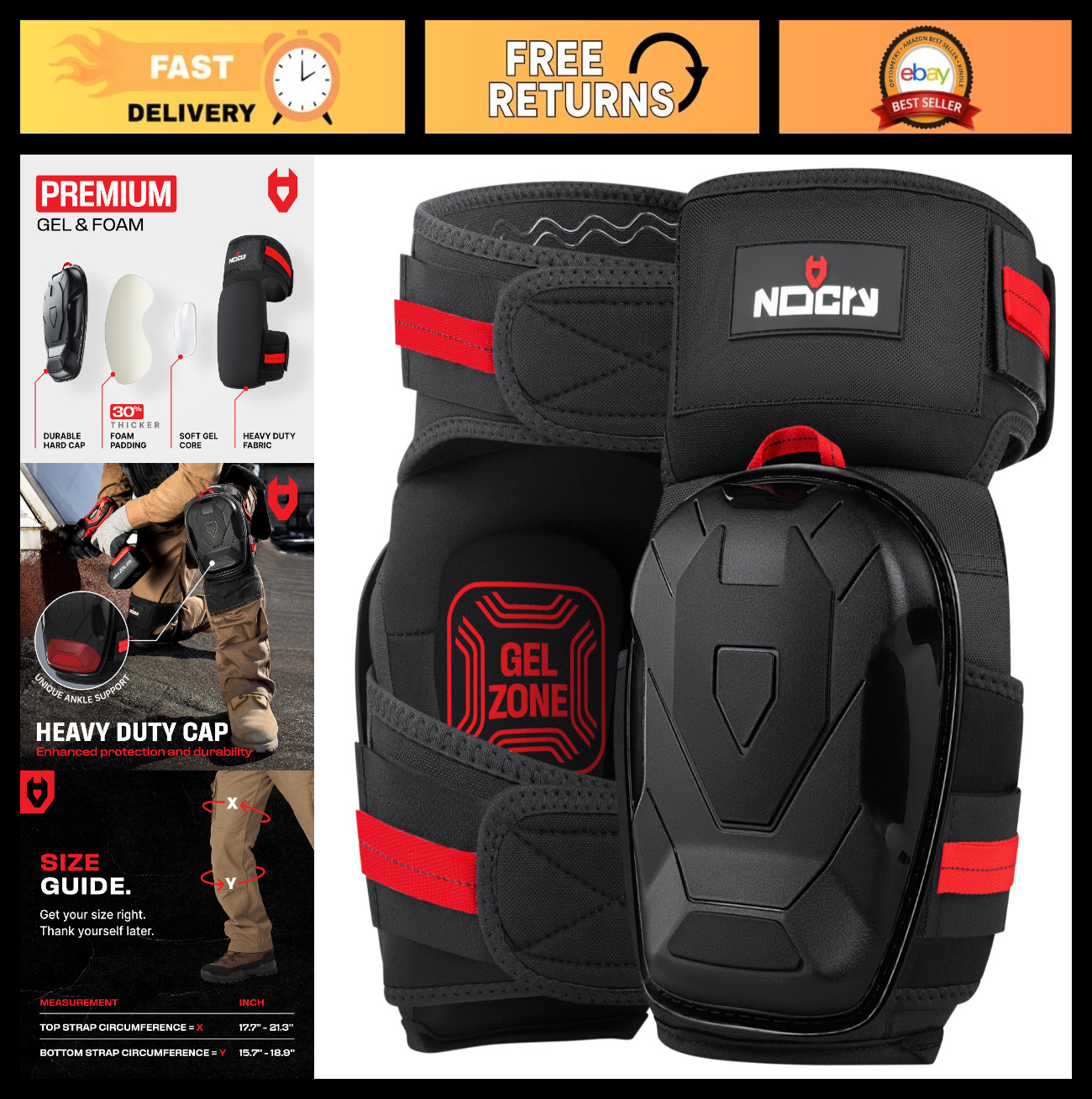 Heavy Duty Knee Pads for Men - Construction Work, Ankle Support, Anti-Slip Cap, gallery