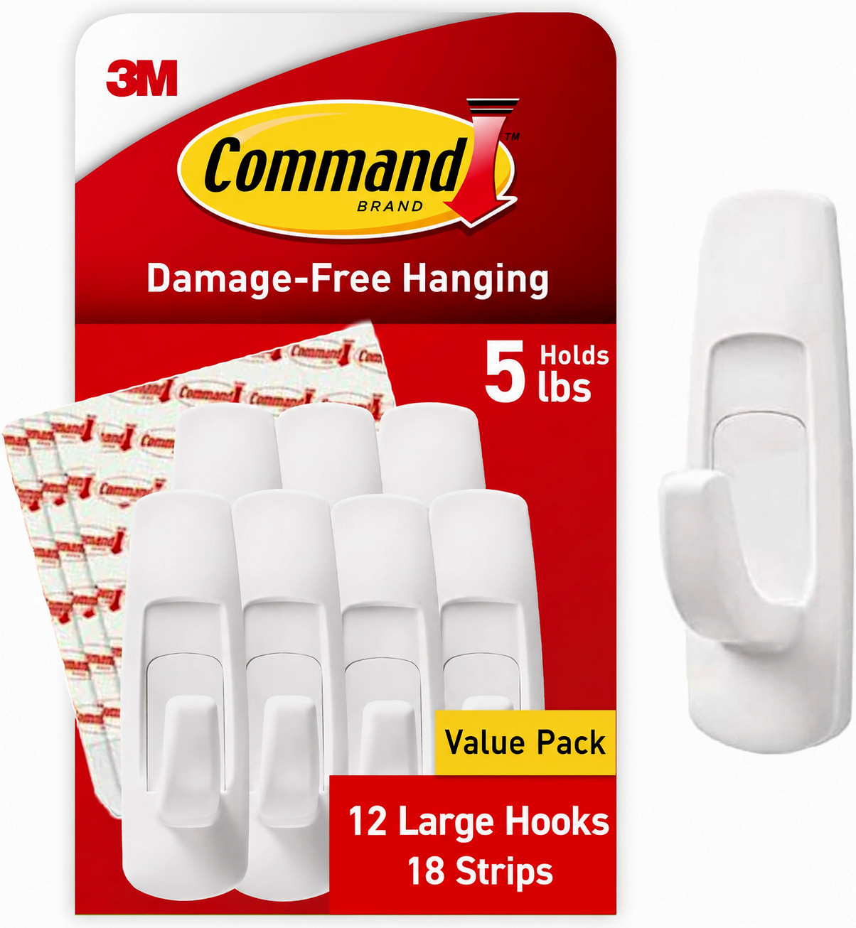 Command 5 Lb Large Utility Hooks, 12 Hooks and 18 Strips, No Wall Damage. NEW ! gallery