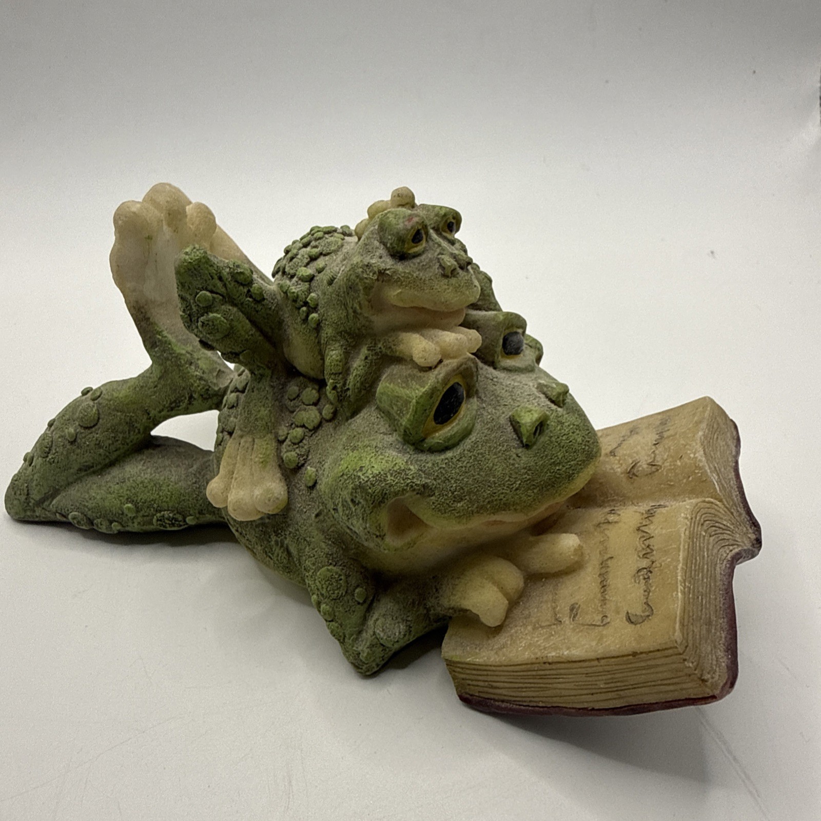 Relaxing Reading Book Frog Friends, Piggyback, Resin Figurine ADORABLE gallery