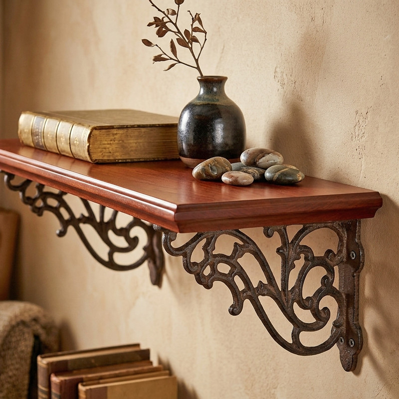 2 Small Shelf Brackets Scrolls Cast Iron Brace Antique Style 5 1/4 x 3 1/4 inch gallery