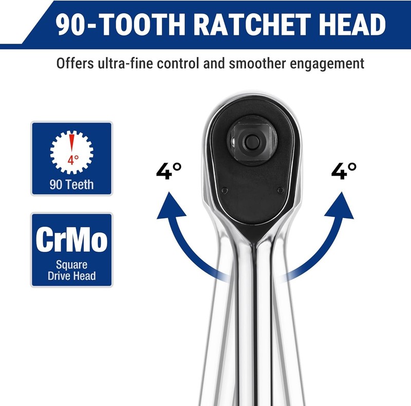 WORKPRO Low Profile 1/2-Inch Drive Ratchet 90-Tooth Quick-release Ratchet Wrench gallery