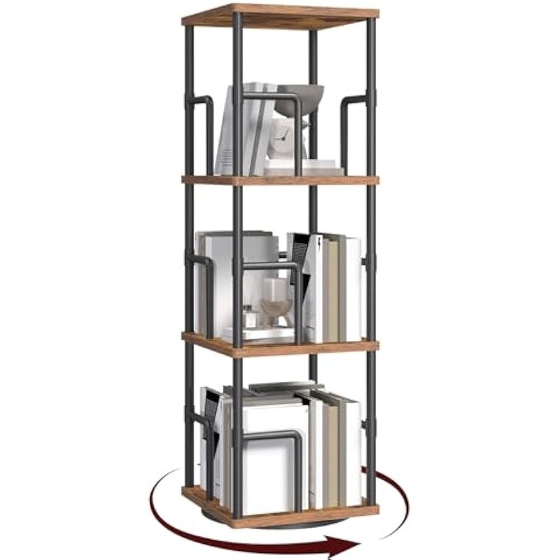 Rotating Bookshelf Space Saving Corner Display Storage Home Office Organizer New