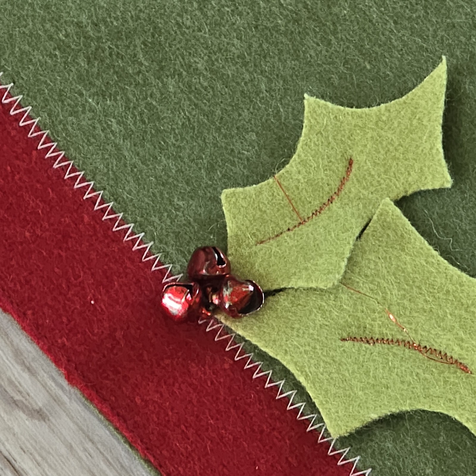 Wool Blend Table Runner Holly Berries Bells Leaves Green Christmas Embellished gallery