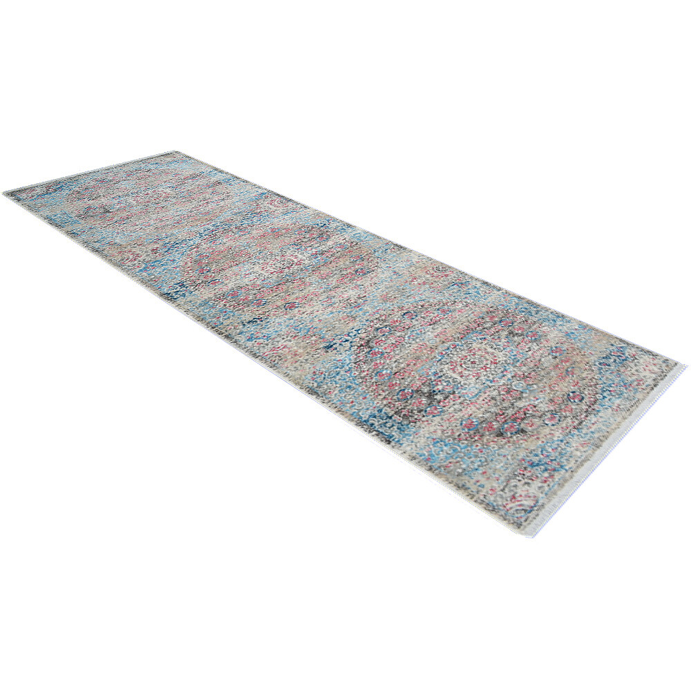 Machine Woven Cross Weave Polyester 2'6x9'10 Runner Area Rug Oriental Beige Blue gallery