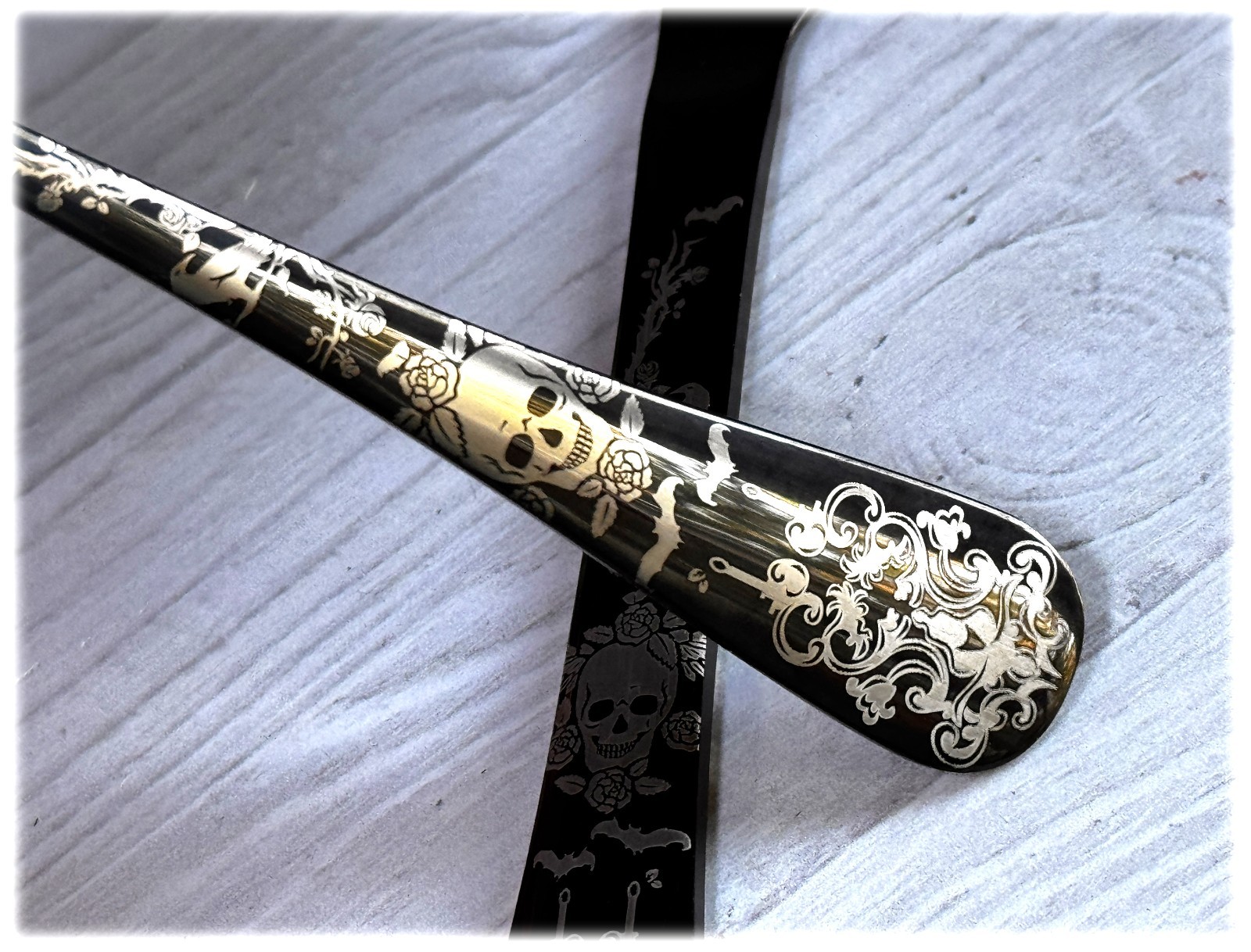 NEW Halloween Skull Gothic Design Matte Silver Black Stainless Flatware CHOOSE gallery